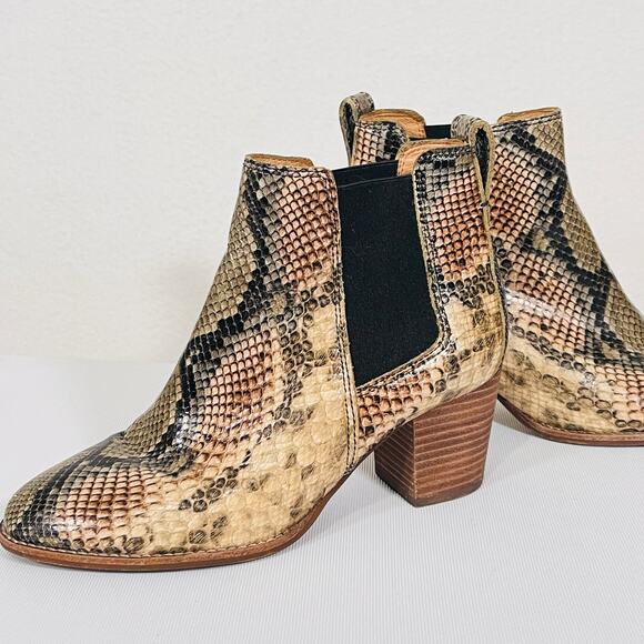 Madewell Snakeskin Boots Womens 6.5 Tan Black Block Heel Pull On Western BOHO - Picture 1 of 16